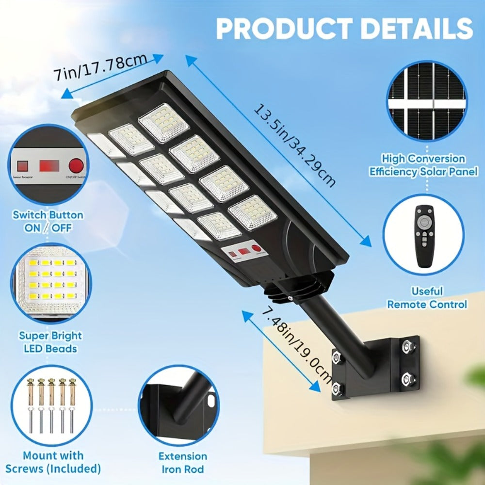Solar Street Light Outdoor 400 LED ¨C 6500K Waterproof Sensor Flood Light with Remote Control, Dusk to Dawn for Commercial Area, Parking Lot & Night Security Lighting (2 or 4 Pack)