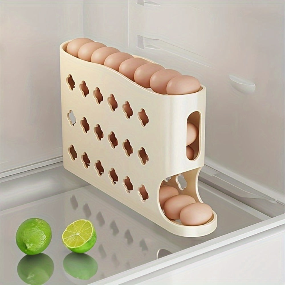 Egg Dispenser for Refrigerator, 4-Tier Automatic Rolling Egg Holder Rack ¨C Space-Saving Egg Storage Organizer for Fridge, Kitchen Cabinet, Countertop and Table