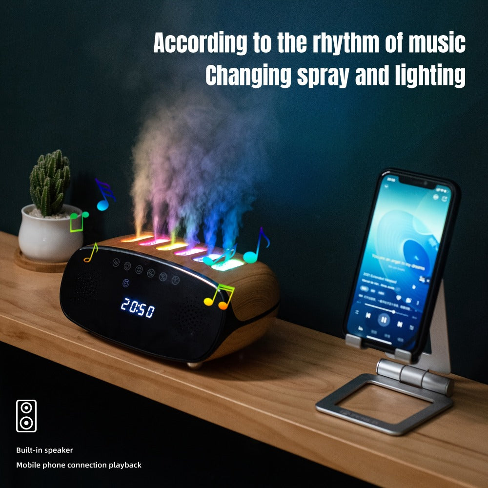 Humidifier with Bluetooth Speaker, LED Display & Alarm Clock - High Mist Output, Remote Control, Wood Grain Cool Mist Humidifier for Bedroom, Living Room & Home Office Decor