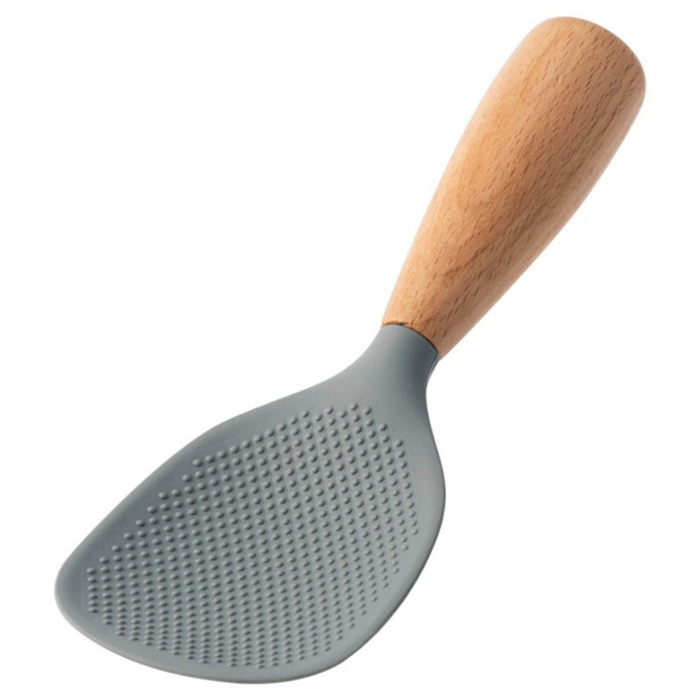 Silicone Rice Spatula Serving Spoon 2 Pack Wooden Handle Heat Resistant Durable Standing Spoon for Nonstick Pans Rice Cookers Grains Potato Server Kitchen Utensil Orange