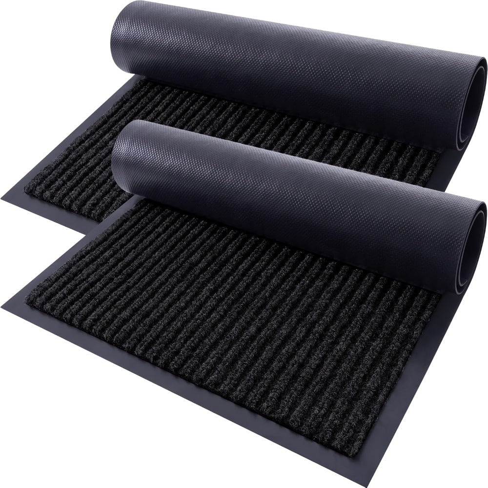 Door Mat 2-Pack Indoor Outdoor Welcome Entryway Rug Non-Slip Low Profile Polyester Floor Mat for Front Door Patio Porch Mudroom