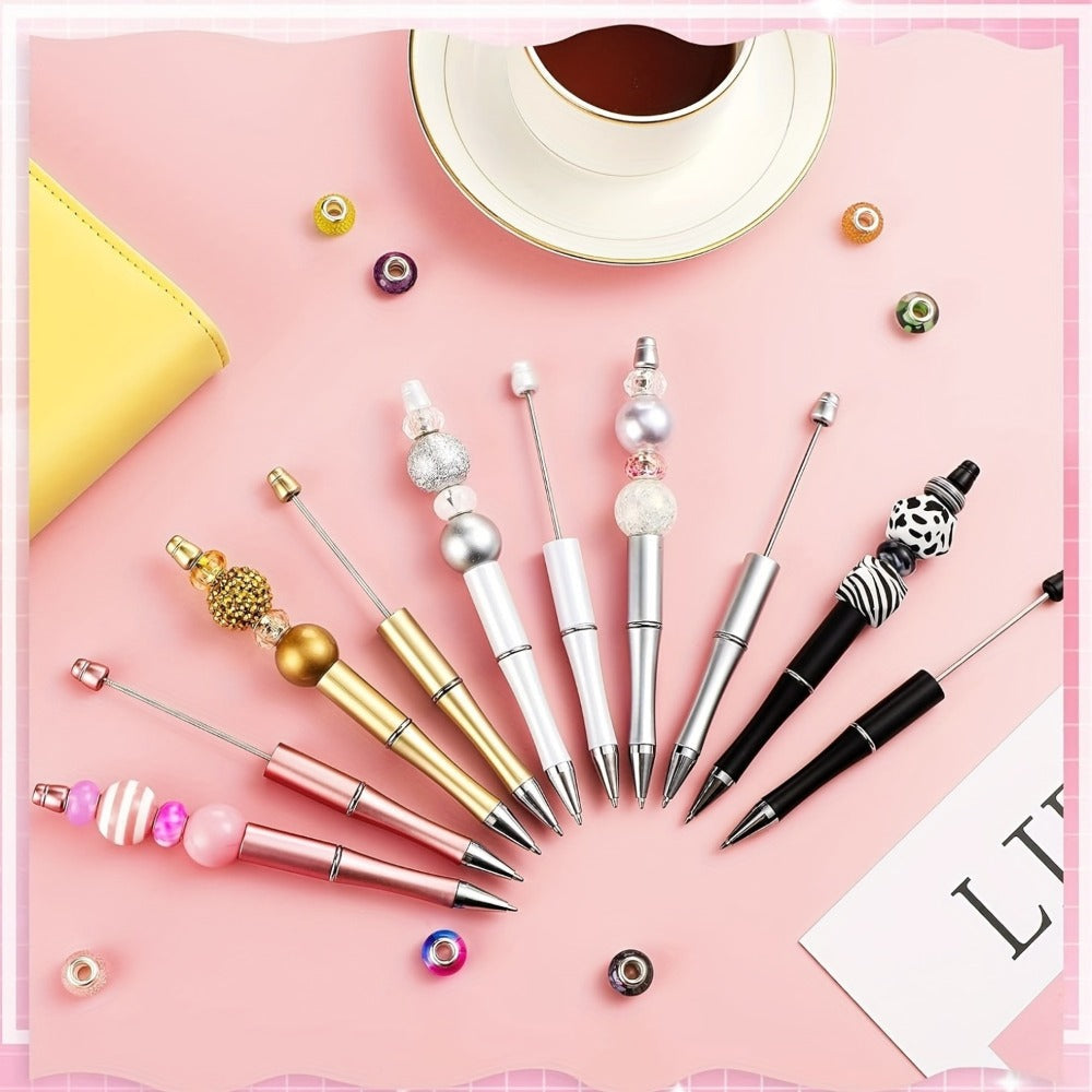 Beadable Pens Bulk 40/60pcs, DIY Bead Ballpoint Pens with Black Ink Shaft, Assorted Random Colors for DIY Crafts, School Office Teachers Bridal Shower Graduation Gifts