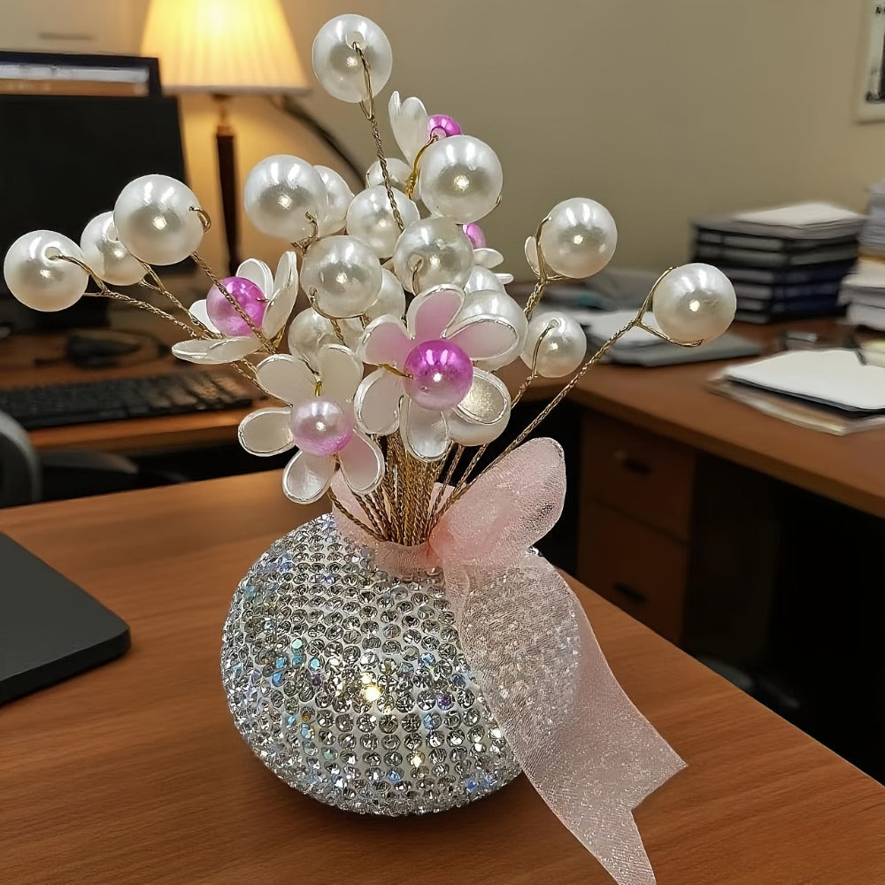Crystal Flower Car Decoration Handmade DIY Simulation Crystal Flowers for Car Center Console Dashboard Home Decor Holiday Party Birthday Gift Mother's Day Valentine's Day