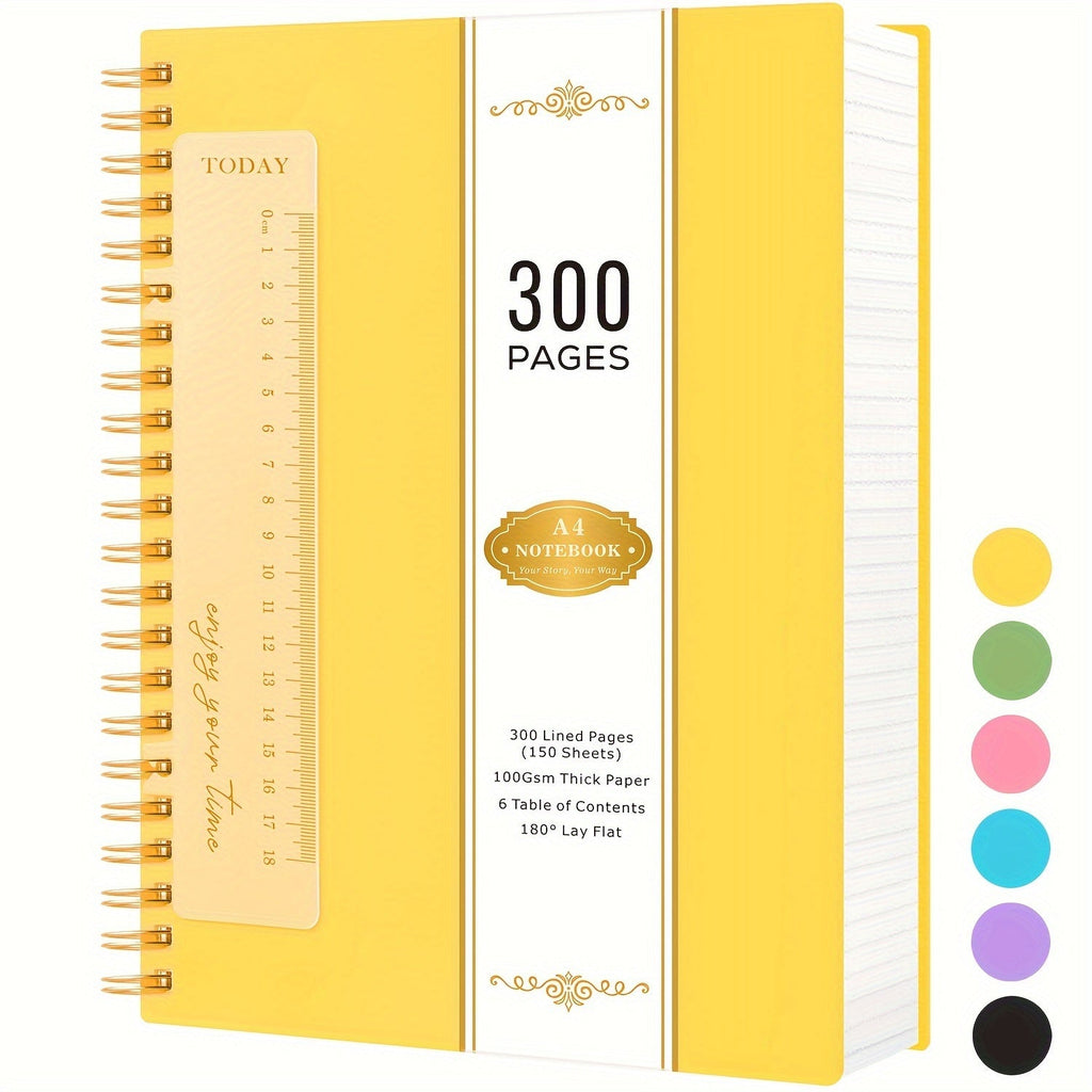 Large Spiral Notebook 300 Pages Hardcover ¨C 8.5x11 A4 College Ruled 100GSM Lined Paper PVC Waterproof Cover for Work School Travel Women Men Purple Pink Blue Black Yellow Green