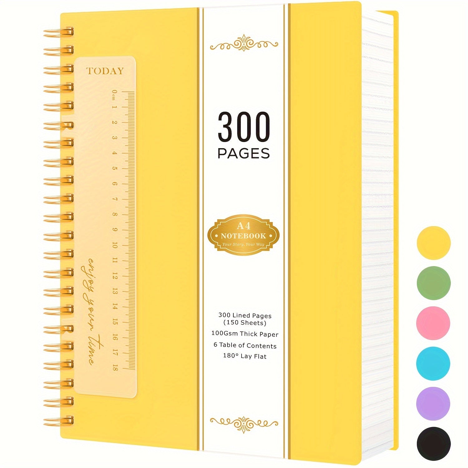 Large Spiral Notebook 300 Pages Hardcover ¨C 8.5x11 A4 College Ruled 100GSM Lined Paper PVC Waterproof Cover for Work School Travel Women Men Purple Pink Blue Black Yellow Green