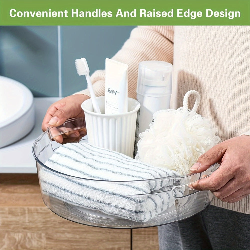 Lazy Susan Turntable Organizer 4 Pack 11.5 Inch Transparent Rotating Spice Rack with Handle Raised Edge for Kitchen Cabinet Pantry Fridge Bathroom Dining Table