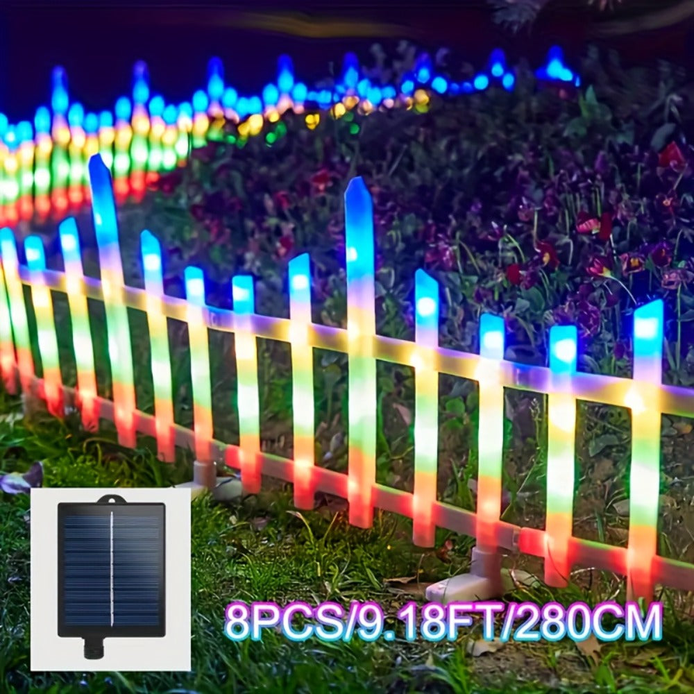 Solar Fence Lights Outdoor 8-Pack with Remote Control - Waterproof LED White Picket Fence Border Lights Solar Powered, Colorful & Warm Light Options for Garden Yard Tree Pet Barrier Christmas Decoration