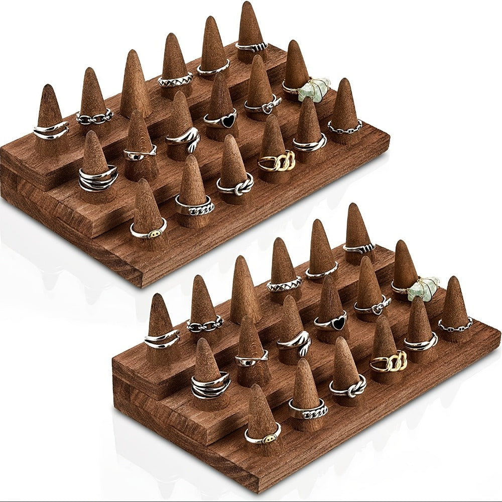 Solid Wood Ring Display Stand ¨C 2-Tier 12-Ring & 3-Tier 18-Ring Jewelry Tower Holder for Rings, Earrings & Accessories, Countertop Organizer for Bedroom Dresser, Vanity & Jewelry Store Display