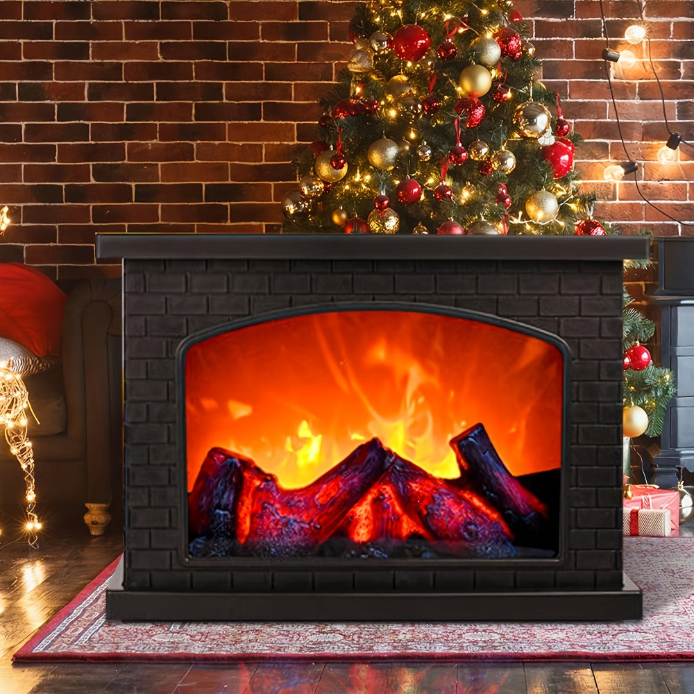 Simulated Charcoal Flame Fireplace Light, Battery & USB Powered Vintage Indoor Mood Light for Christmas Halloween Patio Decoration, Square Tabletop Fireplace Ornament