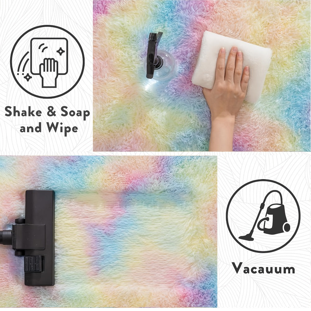 Rainbow Tie Dye Shag Area Rug ¨C Soft Fluffy Non-Slip Machine Washable Carpet for Living Room Bedroom Home Office