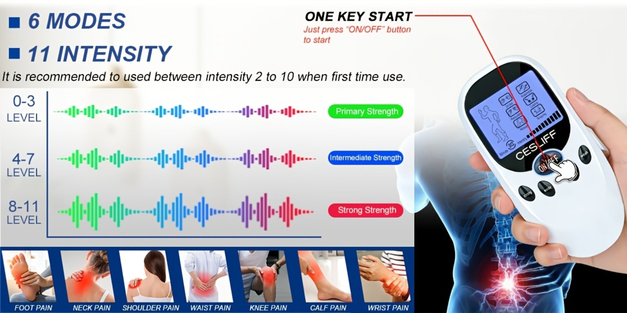 TENS EMS Dual Channel Muscle Stimulator Massager ¨C 8 Electrodes for Back, Shoulder & Knee Pain Relief, Muscle Recovery, Portable Electric Pulse Therapy Device