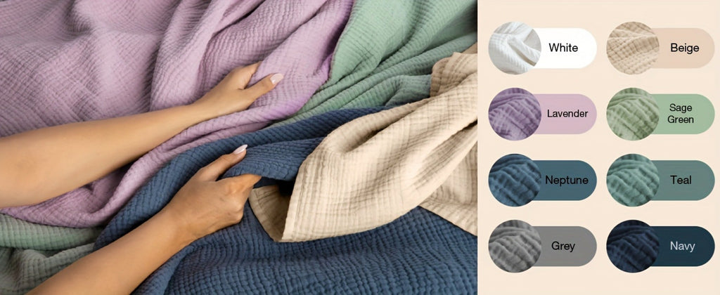 Muslin Blanket 100% Cotton 6-Layer ¨C Breathable Soft Gauze Throw for Couch & Bed, All Season, Machine Washable, 13 Colors, 5 Sizes