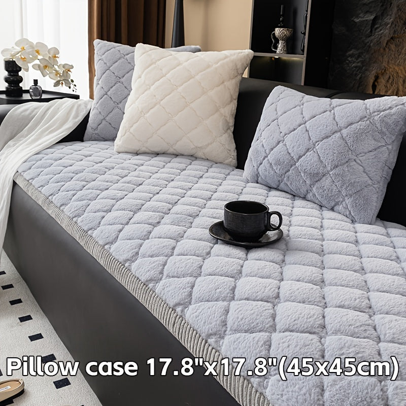Sofa Cover Faux Rabbit Fur Plush Couch Slipcover - Thick Soft Non-Slip Pet Friendly Machine Washable Sofa Cushion Cover for Living Room Bedroom Office