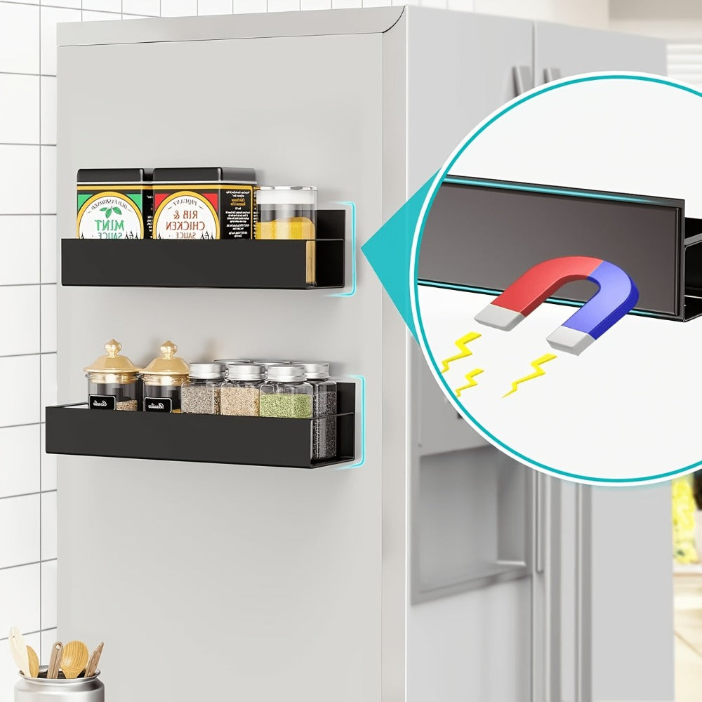 Magnetic Storage Box Organizer for Refrigerator, Washing Machine & Coffee Machine ¨C Strong Magnetic Adsorption No-Drill Spice Rack & Kitchen Organizer, Stylish Household Storage (Black/White, 2/4pcs)