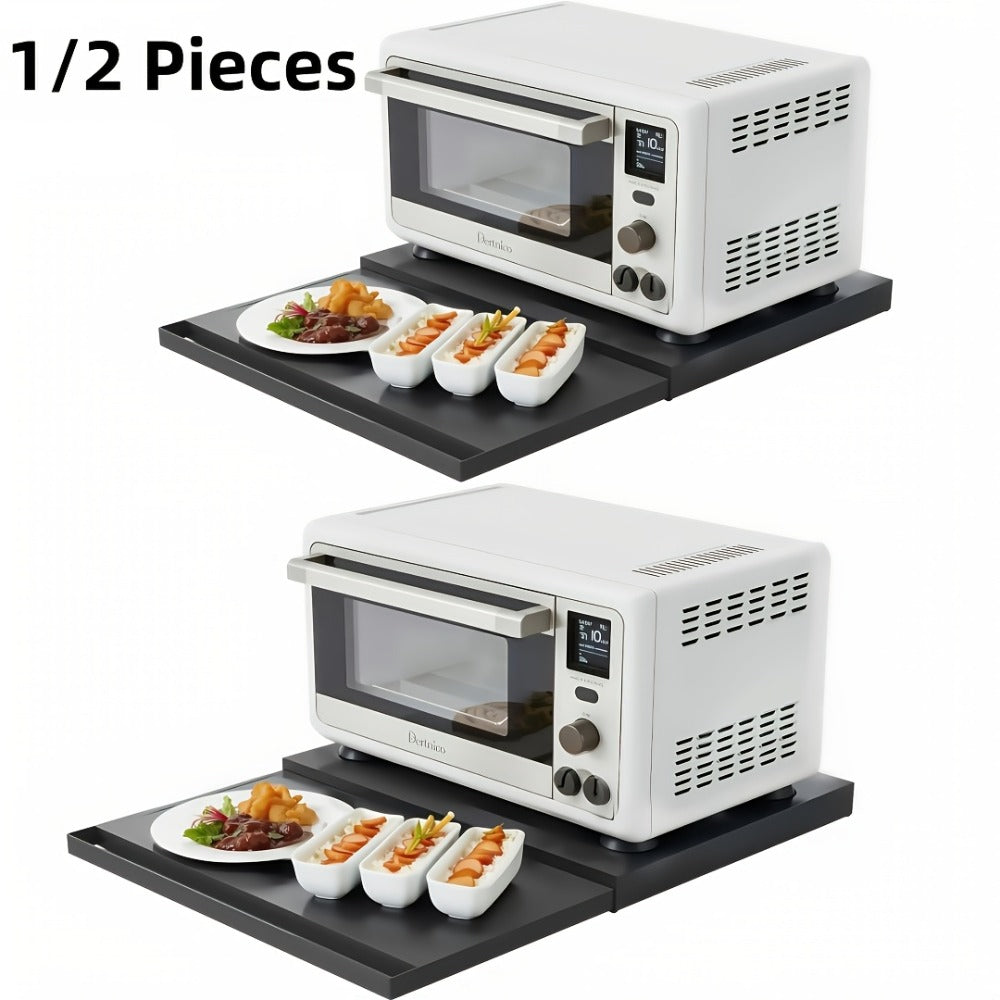 Microwave Stand Countertop Organizer Adjustable Metal Pull-Out Rack Shelf Space Saving Kitchen Storage for Microwave Oven Air Fryer Rice Cooker Coffee Station Toaster Appliances Black White 1 or 2 Piece