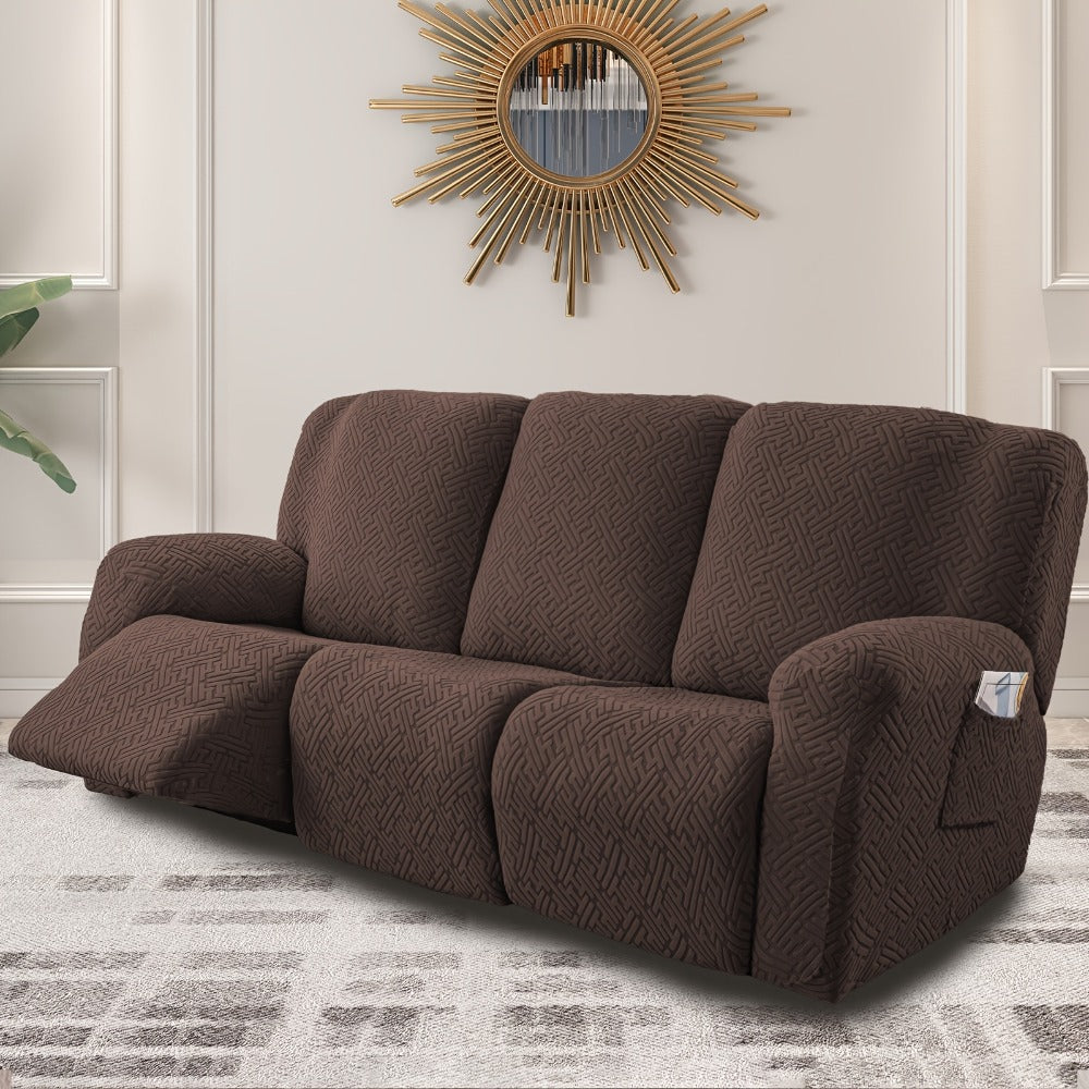 Recliner Sofa Slipcover Set 8pcs 3-Seat Jacquard Furniture Protector with Pocket Flexible Soft Slide Sleeve Cover for Sofa Couch Office Living Room Home Decor Multiple Colors