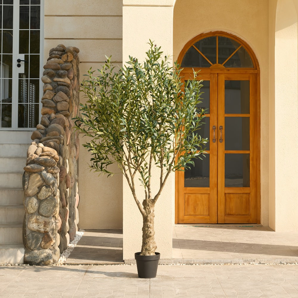 Artificial Olive Tree 5/6/7/8FT UV-Resistant Faux Olive Plant with Black Planter, Lifelike Silk Leaves, Mediterranean Indoor Outdoor Decor for Living Room Office Bedroom Patio