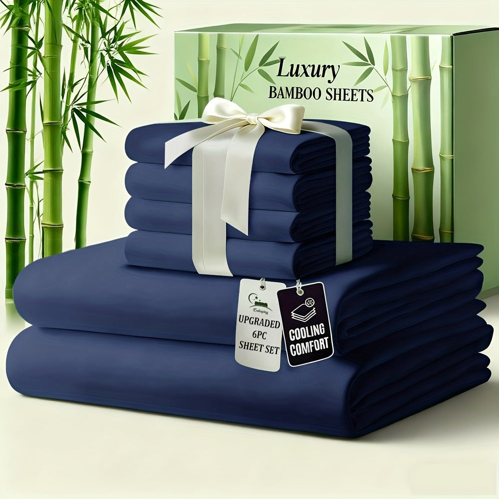 Bamboo Bed Sheet Set 6-Piece Cooling Soft Bedding with Deep Pocket Fitted Sheet - Viscose Derived from Bamboo Sheets Twin Full Queen King Size Breathable Wrinkle-Resistant Luxury Bedding Set