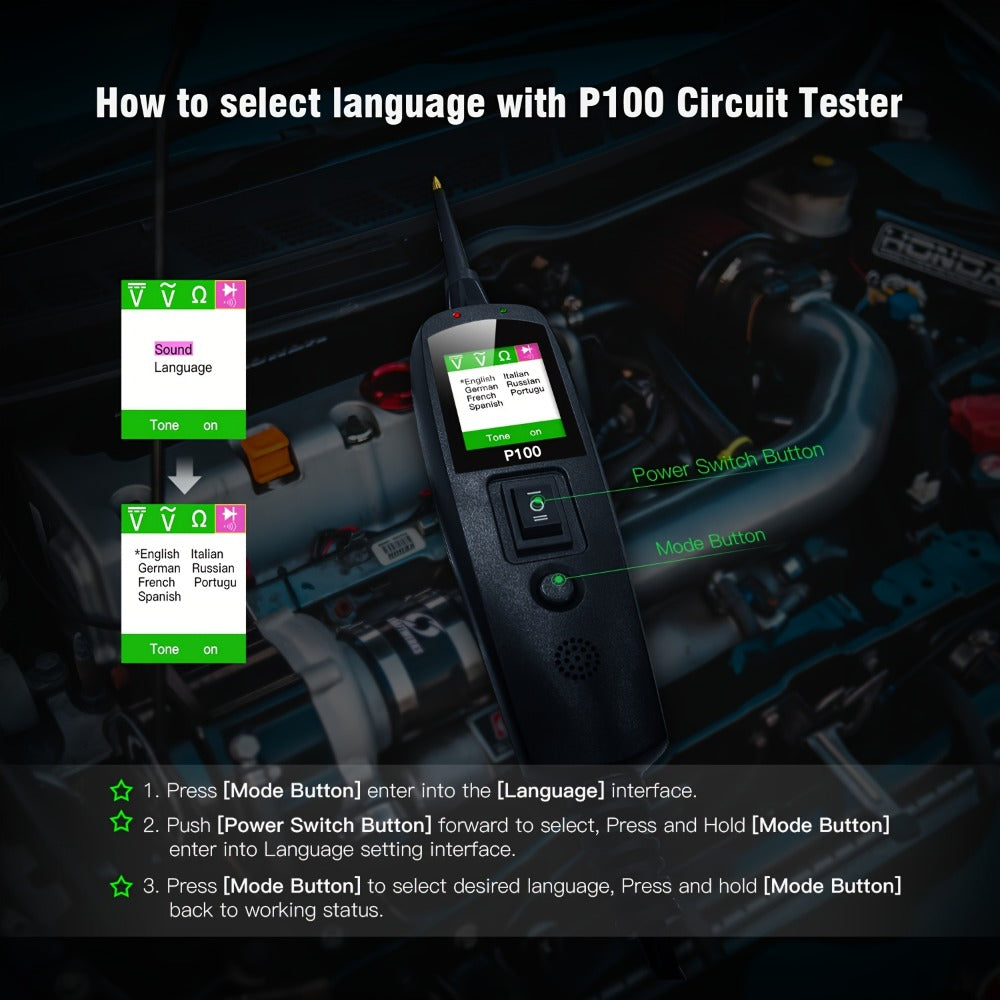 Circuit Tester Probe Kit Topdiag P100 AC DC Voltage Tester 12V 24V Car Diagnostic Tool Electrical Test Light with 6.56ft Cable Continuity Resistance Short Circuit Finder for Automotive Truck Trailer