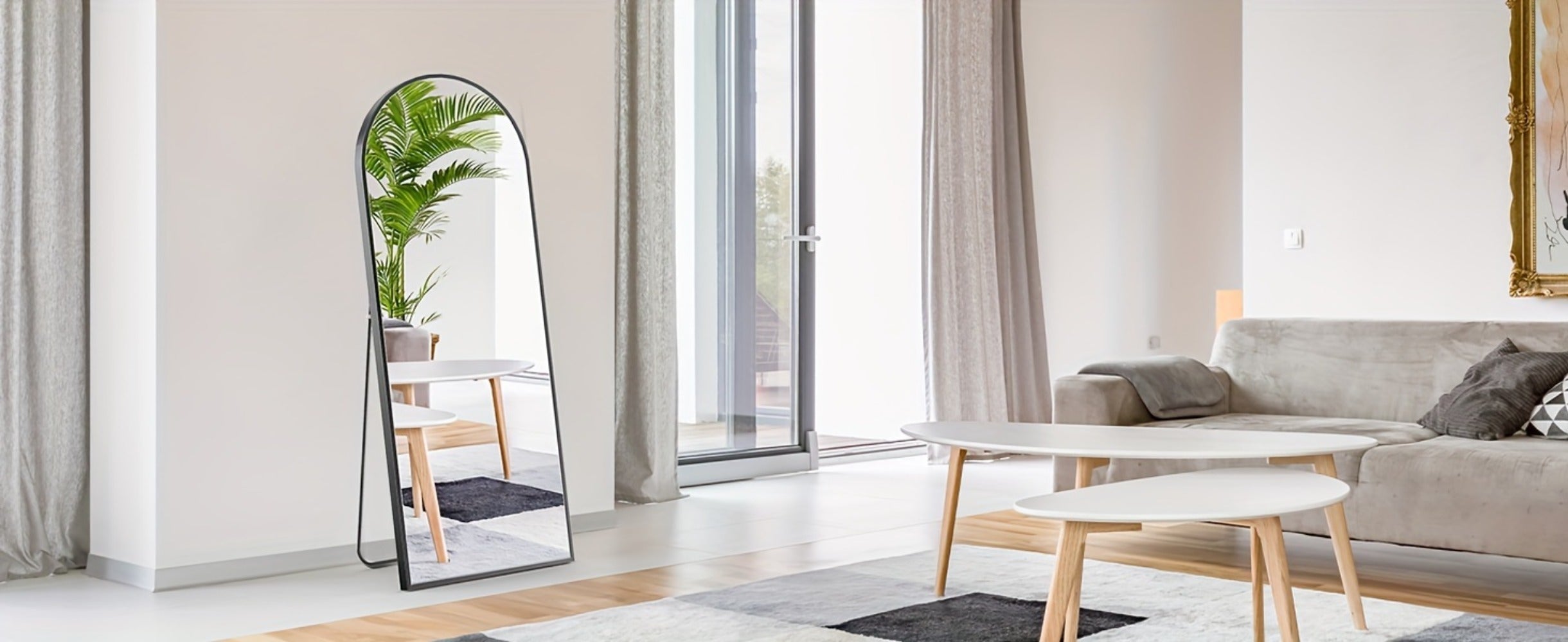 Full Length Mirror Floor Standing, Arched & Rect Body Mirror with Stand, Hanging or Leaning Wall Mirror, Aluminum Alloy Thin Frame for Bedroom Hotel Bathroom