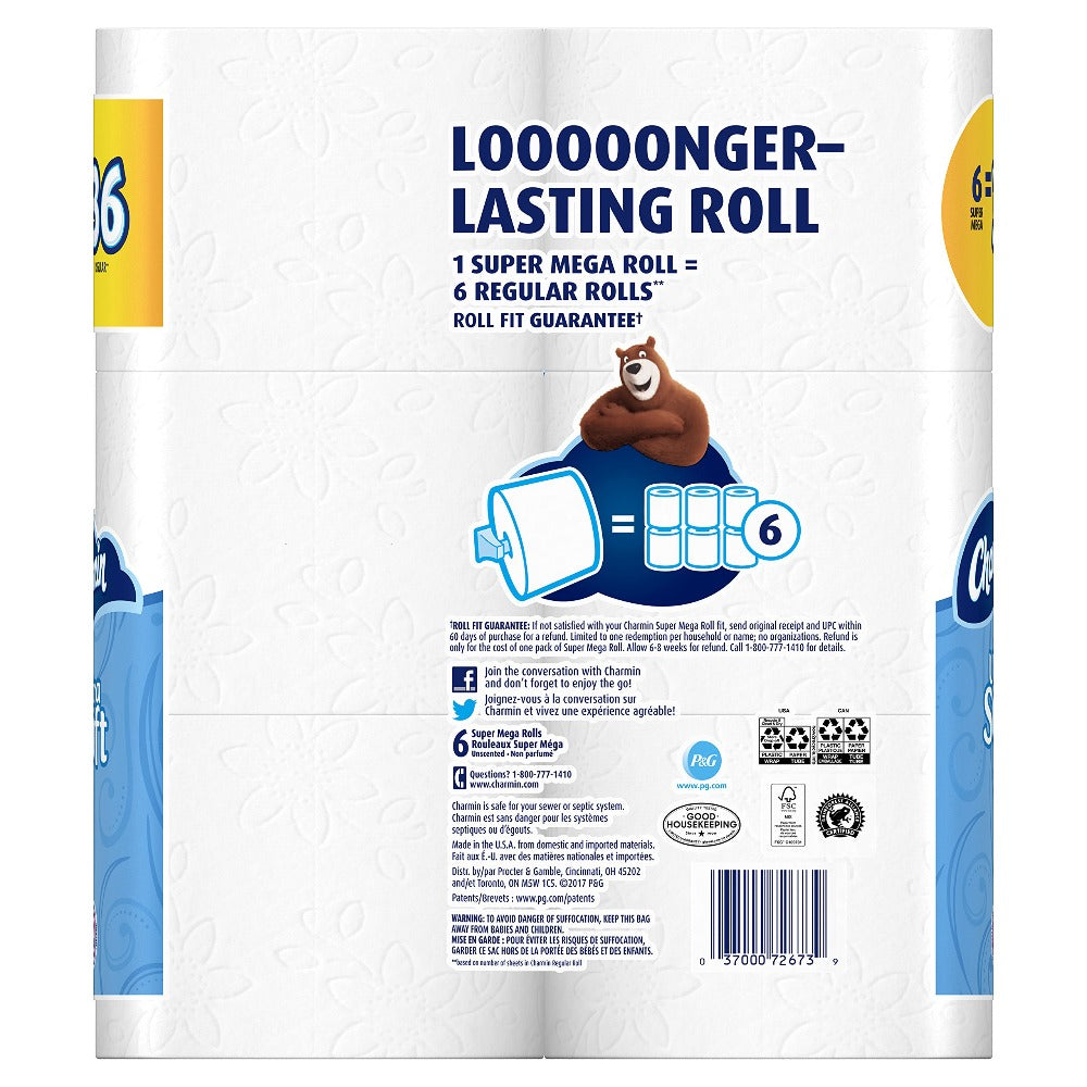 Charmin Ultra Soft Toilet Paper Mega Roll - 2-Ply 200 Sheets per Roll, Soft & Strong Bath Tissue, Available in Mega, Double, 16ct, 30ct, 328ct Bulk Pack Options for Home, Office & Commercial Use