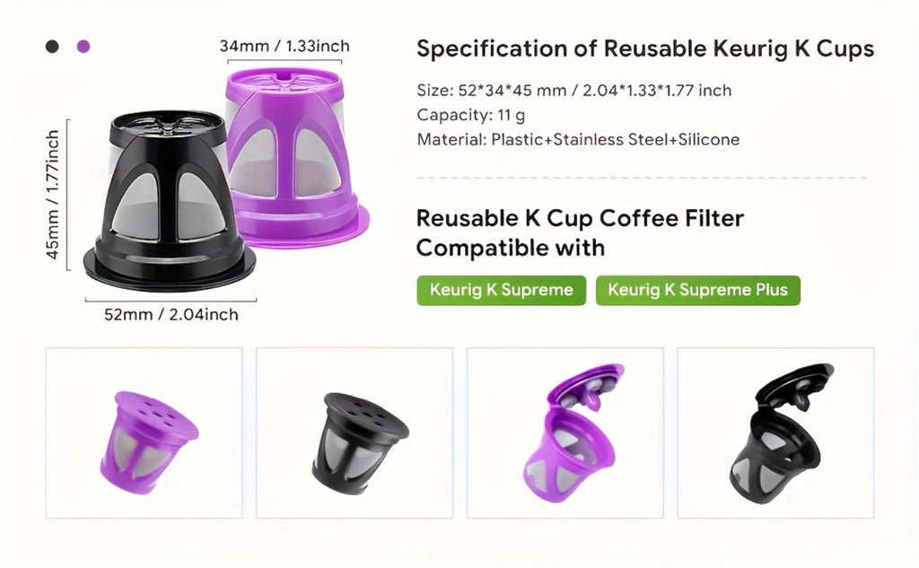 Reusable K-Cup Coffee Pods Set of 6 ¨C Refillable Coffee Filters Compatible with Keurig K-Supreme & K-Supreme Plus, Use Your Own Ground Coffee, Eco-Friendly & BPA-Free ¨C Black, Purple, Mixed