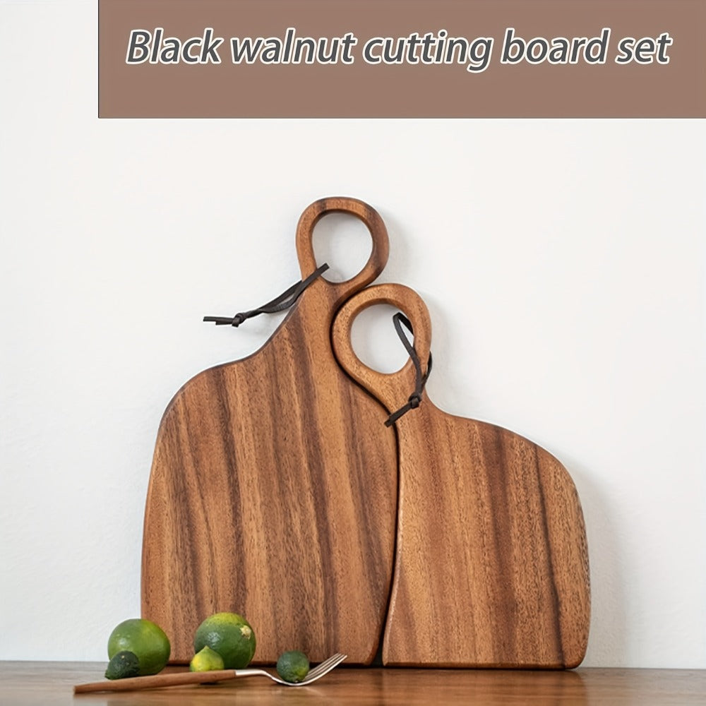 Acacia Wood Cutting Board Set 2-Piece Extra Thick Wooden Chopping Board with Non-Slip Handle for Meat Bread Cheese Reversible Kitchen Board Gift Set