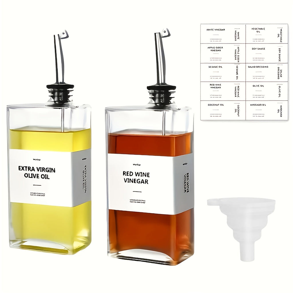 Glass Oil Dispenser Bottle 350ml - Olive Oil Vinegar Soy Sauce Coffee Syrup Dispenser for Kitchen, Rectangular Stable Design, Set of 2 or 4, Gold Silver Black White