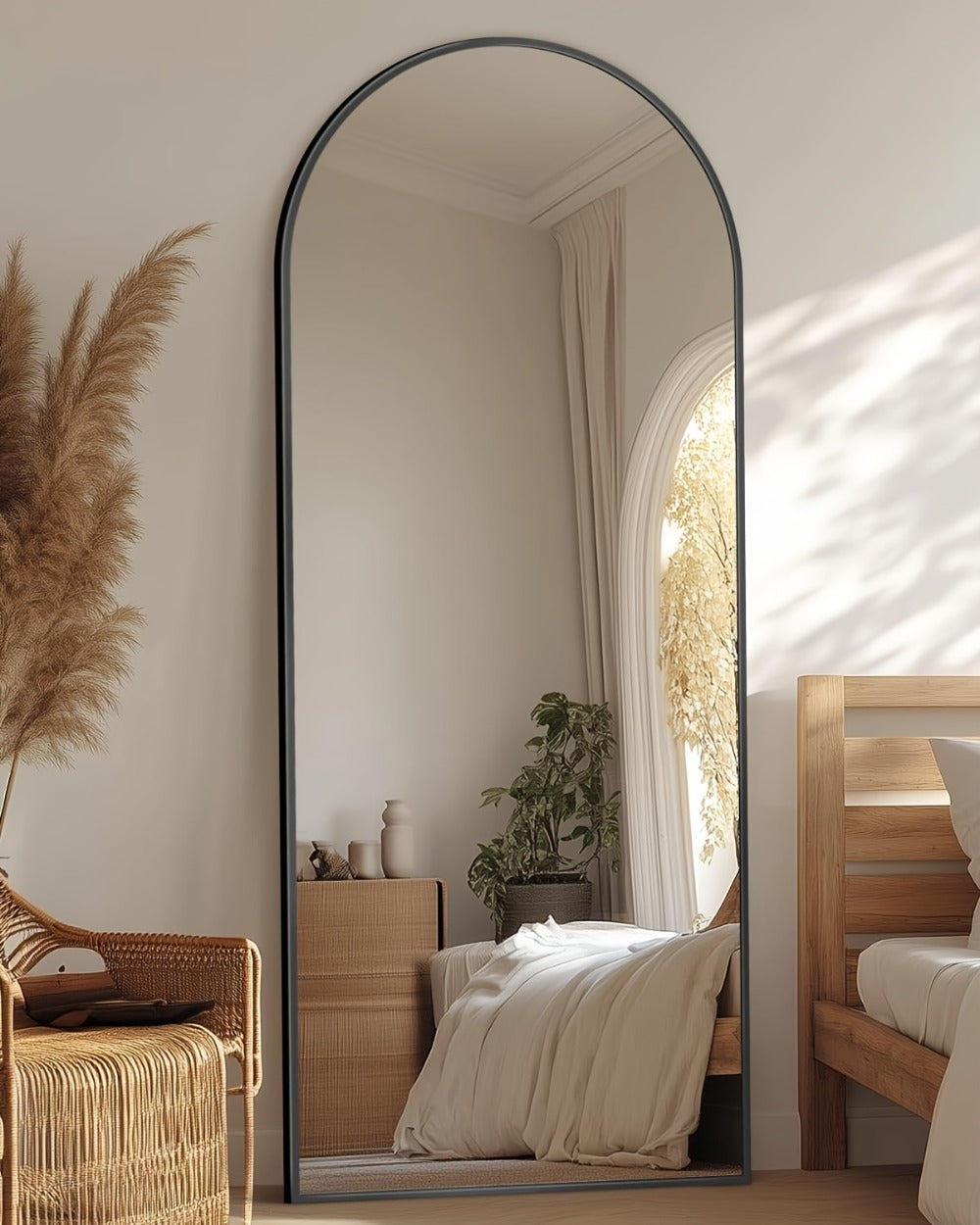 Full Length Mirror Floor Mirror Freestanding 58x18 Inch Arched Full Body Mirror Wall Mounted Leaning Rustproof Stand Mirror for Bedroom Living Room Cloakroom Modern Home Decor Black Gold