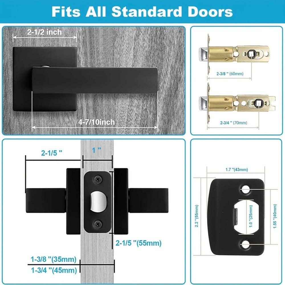 Matte Black Square Door Handle Set ¨C Interior Passage Door Knob for Hall & Closet, Heavy-Duty Left & Right Hand Compatible, Modern Hardware