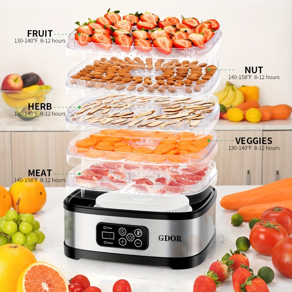 Food Dehydrator Machine 5-Tray with 72H Timer & LED Display ¨C Adjustable Temperature Control, BPA-Free, Includes Mesh Screen, Fruit Roll Sheet & Recipes, for Jerky, Fruit, Veggie, Herb & Dog Treats