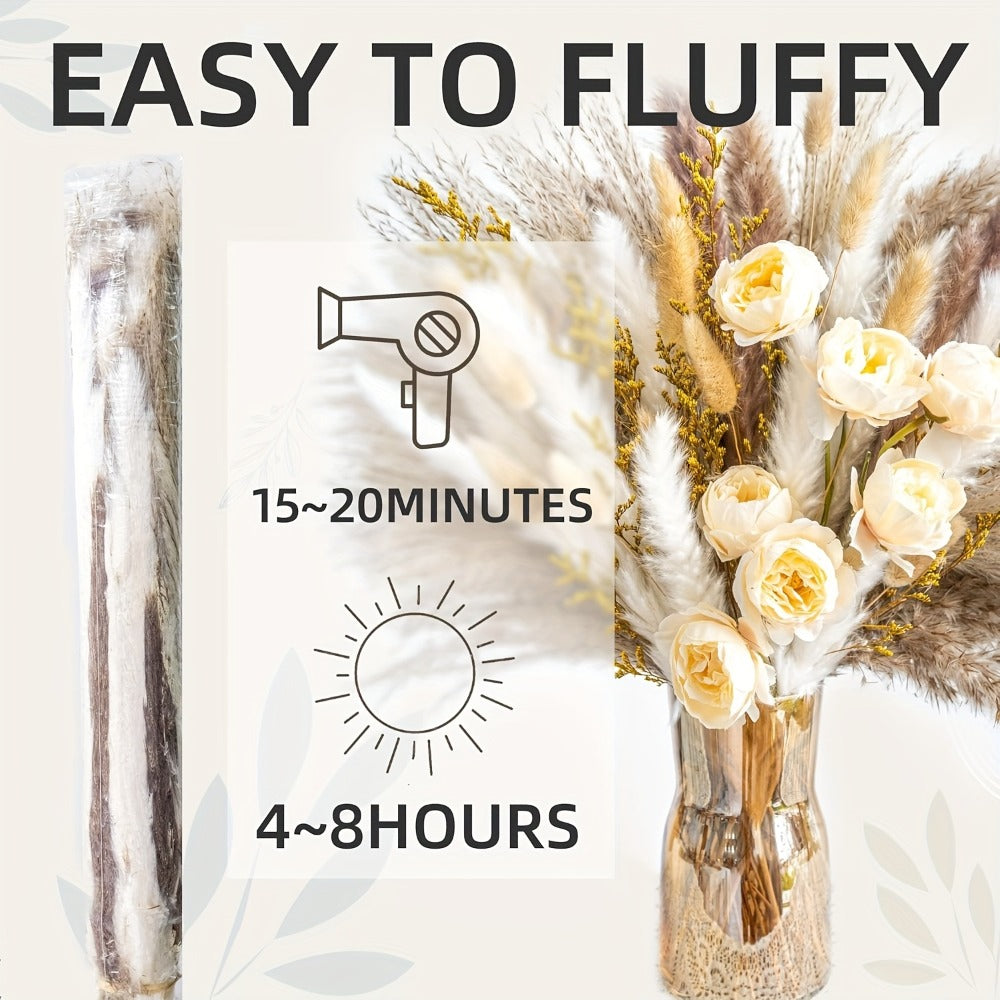 Dried Flower Bouquet Pampas Grass with Artificial White Beige Roses 51 91pcs Boho Dried Floral Arrangement for Wedding Centerpiece Farmhouse Home Table Decor Rustic Vase Filler No Maintenance