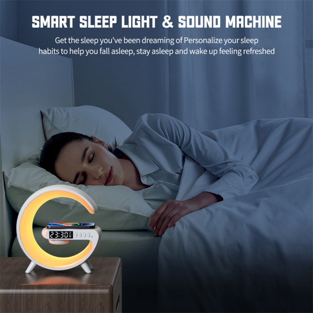 Wireless Speaker Sunrise Alarm Clock RGB Rhythm Night Light with Fast Wireless Charging | Portable Bluetooth Speaker Wake-Up Lamp for Bedroom Bedside Gift for All Phones