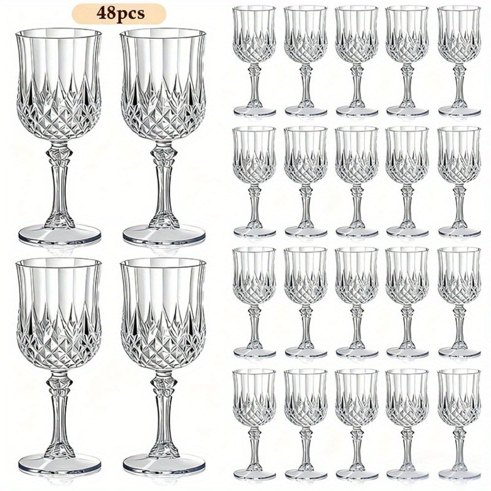 Plastic Crystal Champagne Goblets 48pcs Shatterproof Stackable 7oz Reusable Wine Glasses for Wedding Party Christmas Halloween Elegant Vintage Tableware Drink Cups