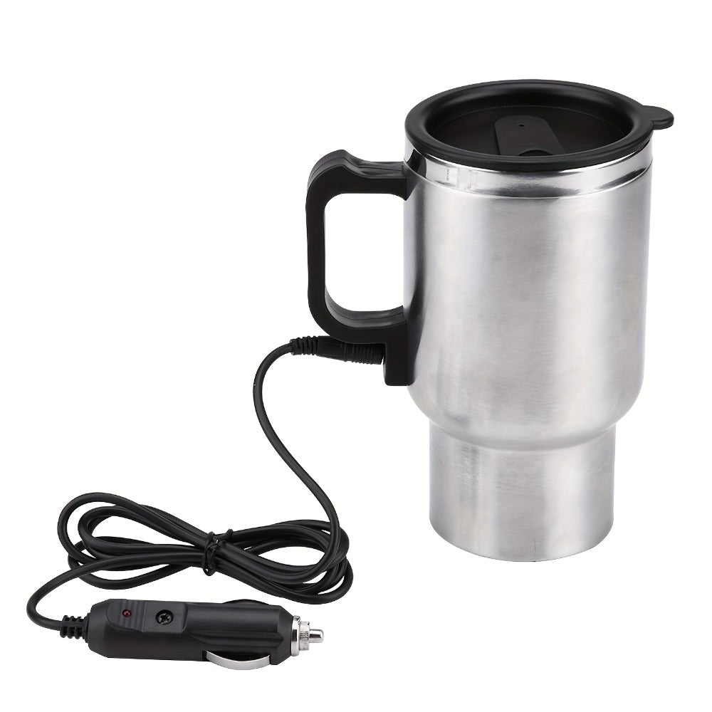 12V Car Electric Heating Travel Mug 450ml, Stainless Steel Car Electric Kettle with Cigarette Lighter Plug, 65¡ãC Keep Warm Coffee Mug Heater for Road Trip Camping