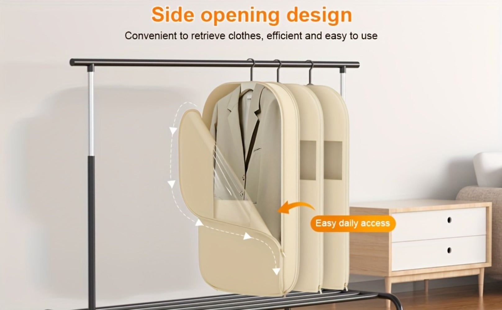 Hanging Garment Bag with Compression Zipper Space Saving Dustproof Clothes Storage Bag with Self Compression Zip Technology for Suits Dresses Coats Closet Wardrobe Organization Beige
