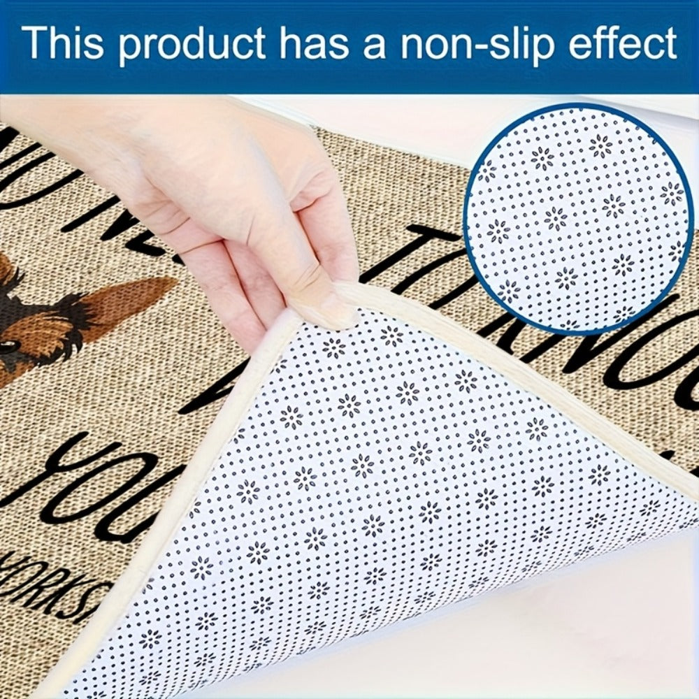 Yorkshire Terrier Floor Mat Non-Slip Polyester Rug | Linen Texture Entryway Kitchen Doormat, Unique Dog Lover Gift