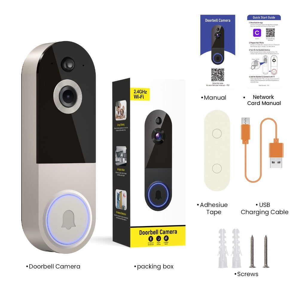 Wireless Video Doorbell Camera 1440P WiFi | AI Snapshot Night Vision Two-Way Intercom Rechargeable Battery | Photo Video Local Storage Smart Home Doorbell White Black