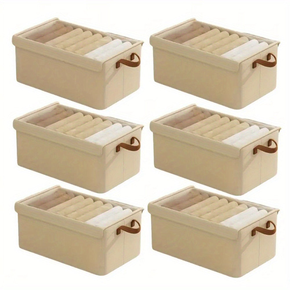 Foldable Clothes Storage Box with Transparent Lid 6-Pack, Stackable Wardrobe Organizer Bins with Steel Frame & Handles, Collapsible Fabric Closet Storage Boxes for Clothing Blankets Sundries, Green Beige Gray