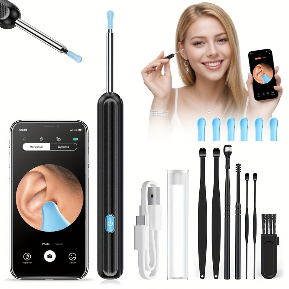 1080P Ear Wax Removal Tool with Camera ¨C Wi-Fi Ear Cleaning Kit with 6 Spoons & Tweezers, Rechargeable, Visual Ear Cleaner for Safe Ear Care at Home