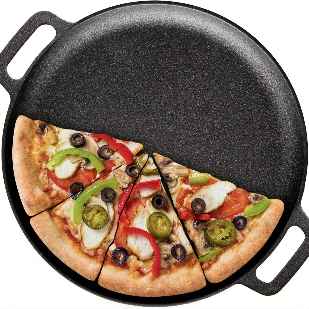 Cast Iron Skillet Non-Stick Pan for Pizza BBQ Pancakes - Heavy Duty Pre-Seasoned Cast Iron Pan Compatible with Gas Electric Induction Stovetops Oven Campfire - Home Kitchen Outdoor Cooking