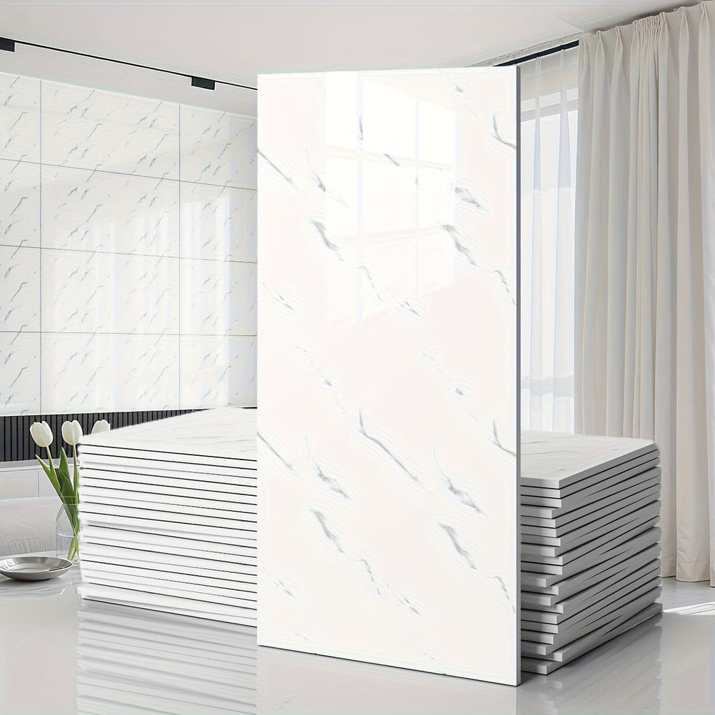 Marble Pattern Wall Stickers Vinyl Decals Oversized Glam Style Self Adhesive High Gloss Removable Wallpaper for Kitchen Bathroom Living Room Office Home Decor 20 40 Pieces Multiple Colors