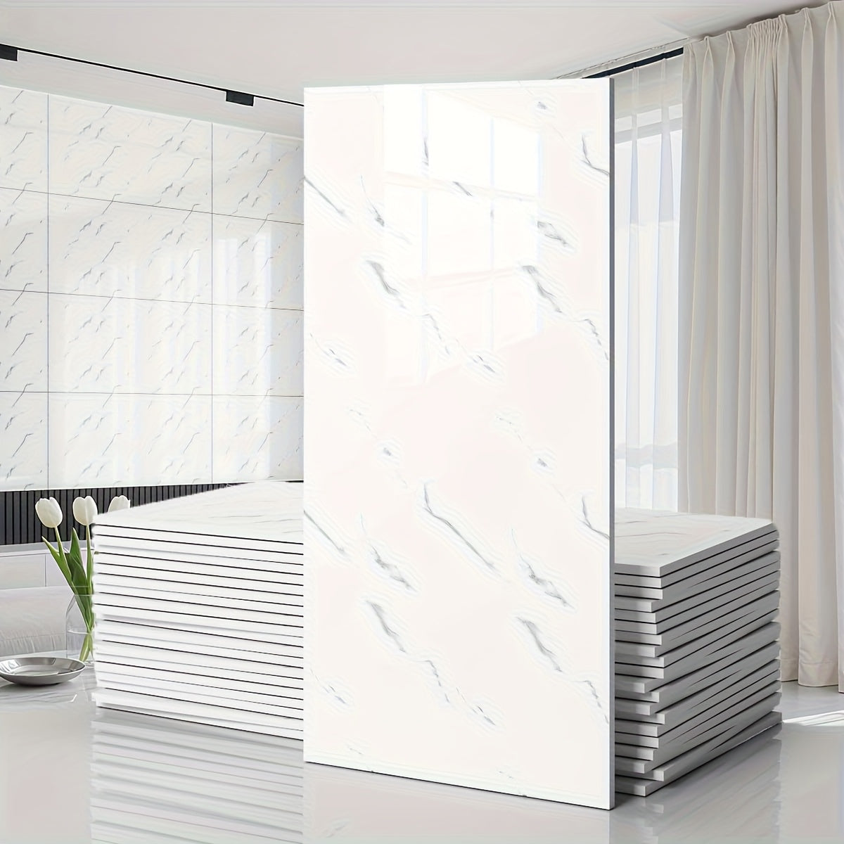 Marble Pattern Wall Stickers Vinyl Decals Oversized Glam Style Self Adhesive High Gloss Removable Wallpaper for Kitchen Bathroom Living Room Office Home Decor 20 40 Pieces Multiple Colors