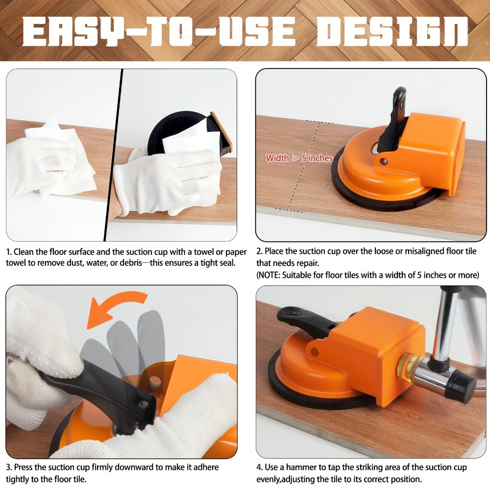 Floor Gap Fixer Tool with 4.84¡± Suction Cup, Laminate Floor Gap Repair Tool Kit for Vinyl Plank Hardwood Floors, Professional Plank Grabber with Metal Body & Felt Pad, Floor Installation Repair Tool