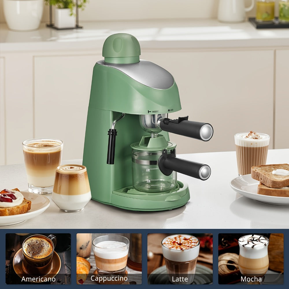 Espresso Machine 3.5Bar with Milk Frother Steam Wand Makes 4 Cups Cappuccino Latte Espresso Maker Compact Easy Clean Removable Portafilter Drip Tray Black Green