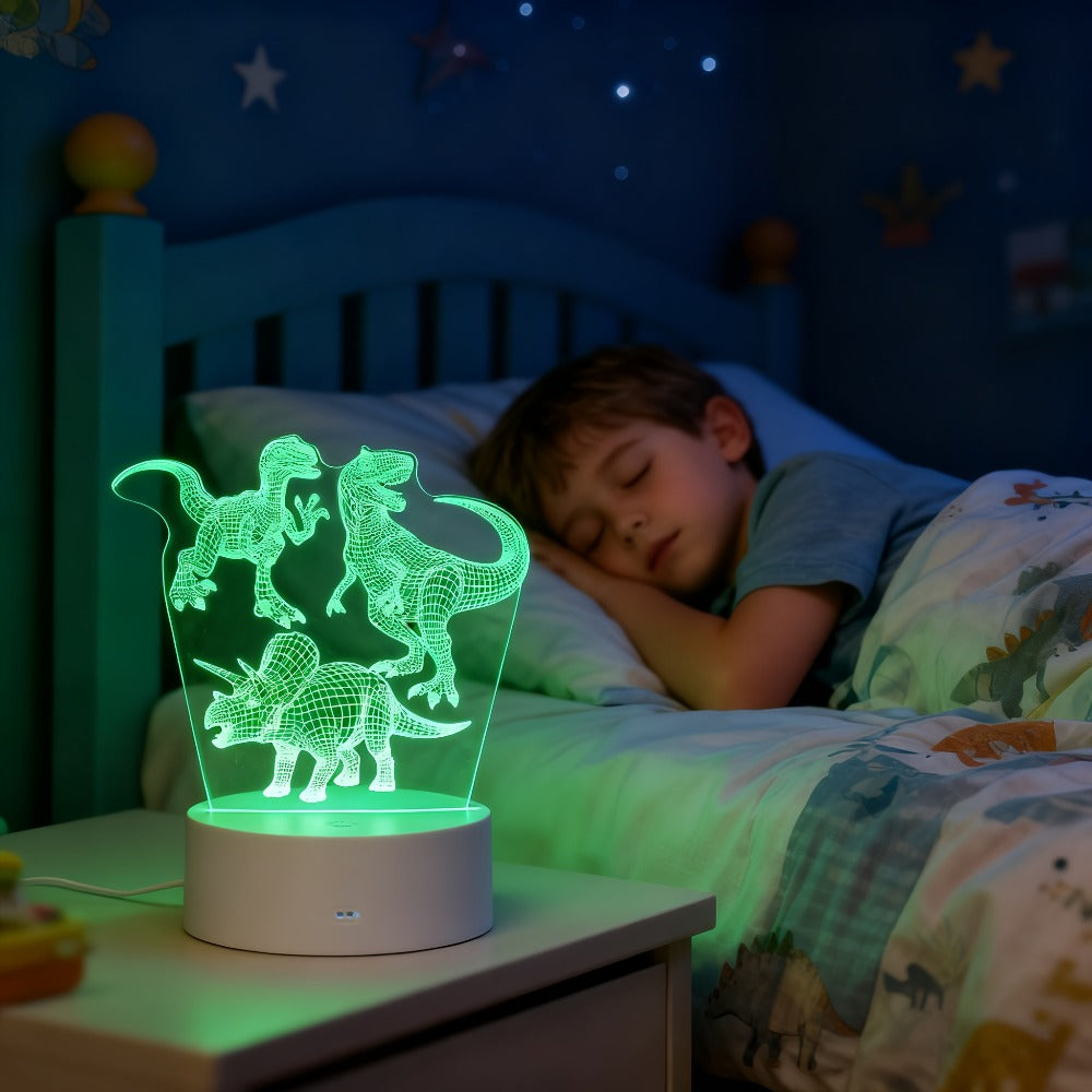 3D Holographic Dinosaur Night Lamp 16 Color Changing T-Rex LED Bedside Lamp Remote Touch Control Adjustable Brightness Kids Room Decor Gift Boys Girls Jurassic