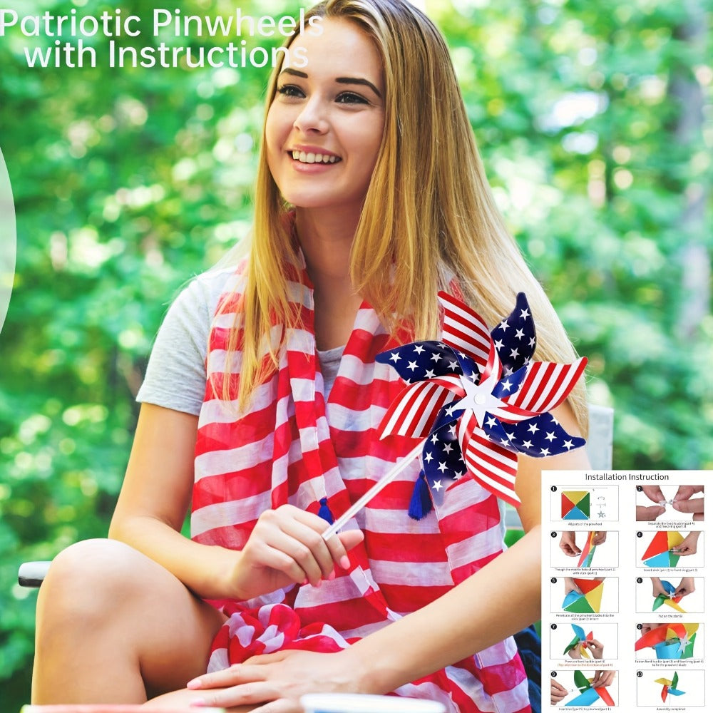 4th of July Pinwheels Decorations Red White Blue - Patriotic Stars Stripes Pinwheel Garden Decor for Independence Day Party, Yard Lawn Outdoor Decor, Party Favors - 20 30 40 Pack
