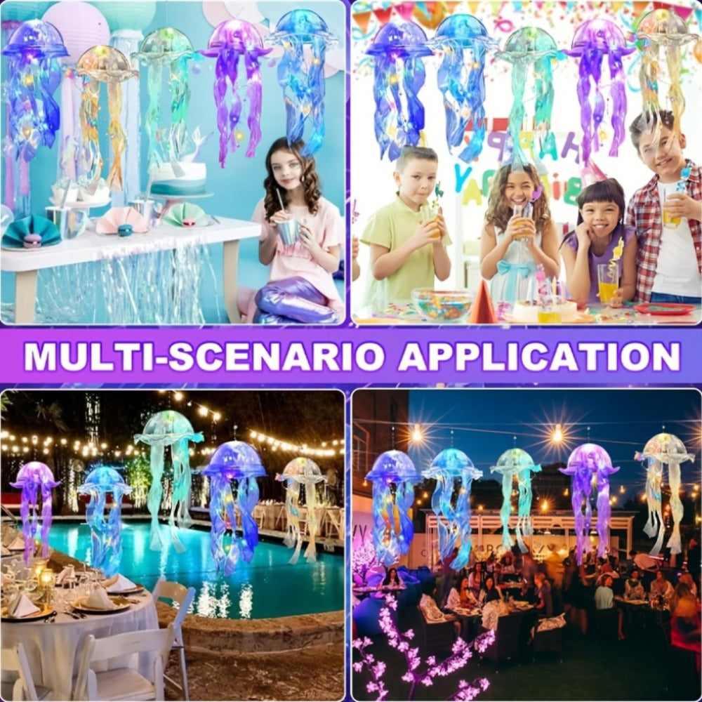 Jellyfish Lantern Party Decorations 5 Pack ¨C Colorful Translucent Ribbon Hanging Lights for Halloween Christmas Wedding Birthday, Indoor Outdoor Festive Event Decor (Crystal Ribbon / Set)