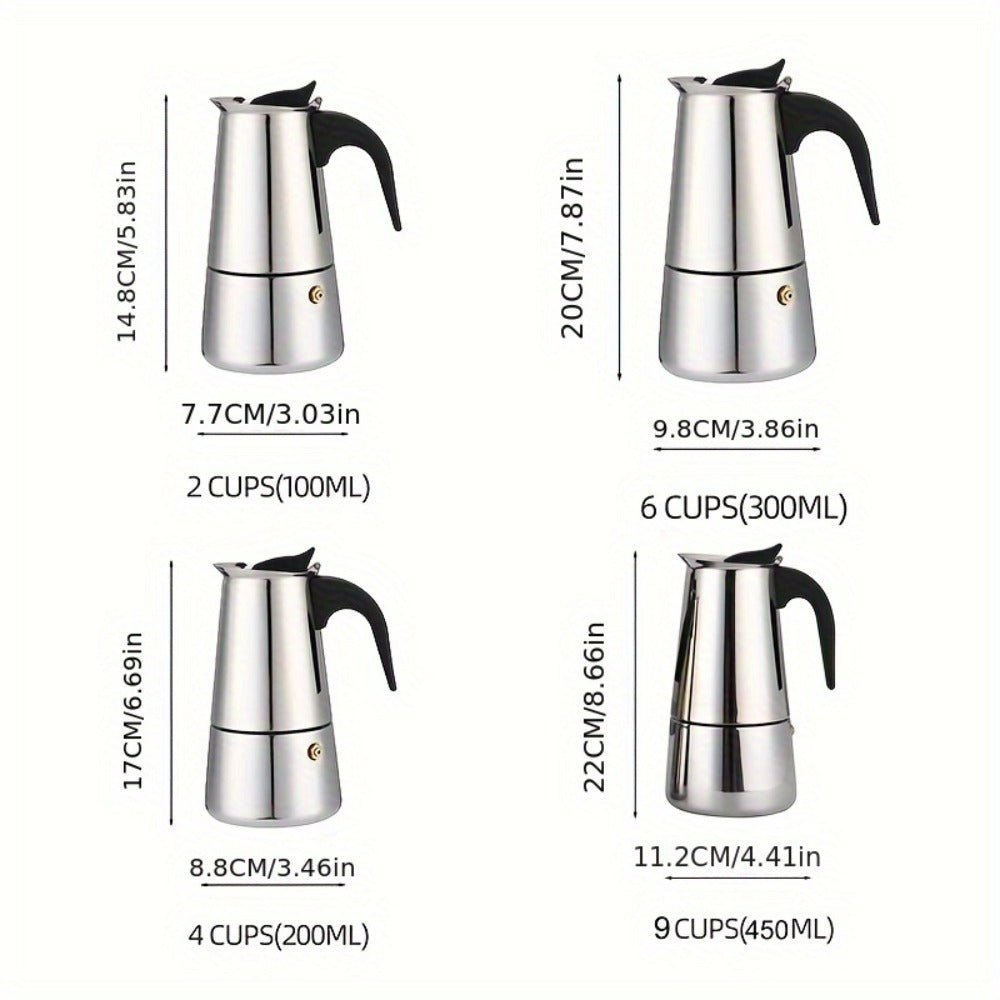 Stainless Steel Moka Pot Italian Espresso Maker ¨C 2/4/6/9 Cup Stovetop Coffee Maker, Straight Style Moka Express for Home, Camping & Outdoor Use, Includes Cleaning Cloth ¨C Professional Espresso Brewer