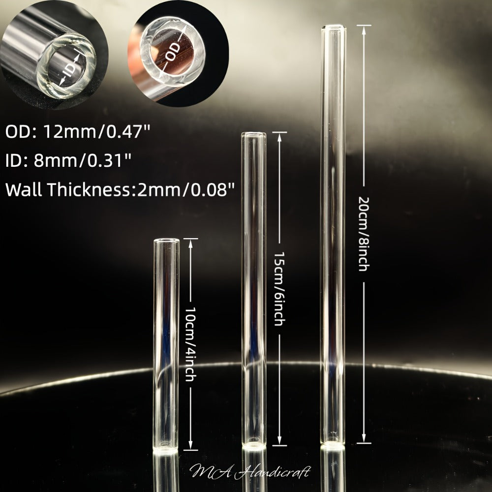 Borosilicate Glass Straws 10pcs Reusable Clear 12mm Wide, Heat Resistant 150¡ãC Dishwasher Safe, Glass Drinking Straws for Hot Cold Drinks Coffee Tea Smoothies Juice, 3 Sizes Available